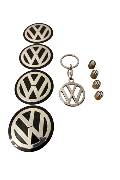 VOLKSWAGEN LOGOLU 4 ADET JANT GÖBEK 4 ADET METAL SİBOP KAPAK 1 ADET METAL ANAHTARLIK ürün görseli 1