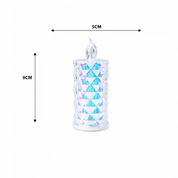 12 ADET LED CANDLE KAMP KÜÇÜK BOY= ÇAP:5CM - Y: 9CM PİLLİ LED MUM MİKA KRİSTAL PLASTİK YAKUT-13635 (5224) ürün görseli 1
