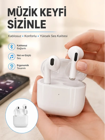 Yeni Nesil Bluetooth Kulaklık Beyaz Çağrı Cevaplayabilen Kablosuz Yeni Nesil ürün görseli 1