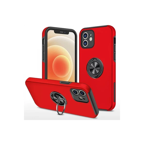 Apple İphone 12 Kılıf Elit Yüzüklü Kapak - Kırmızı ürün görseli 1