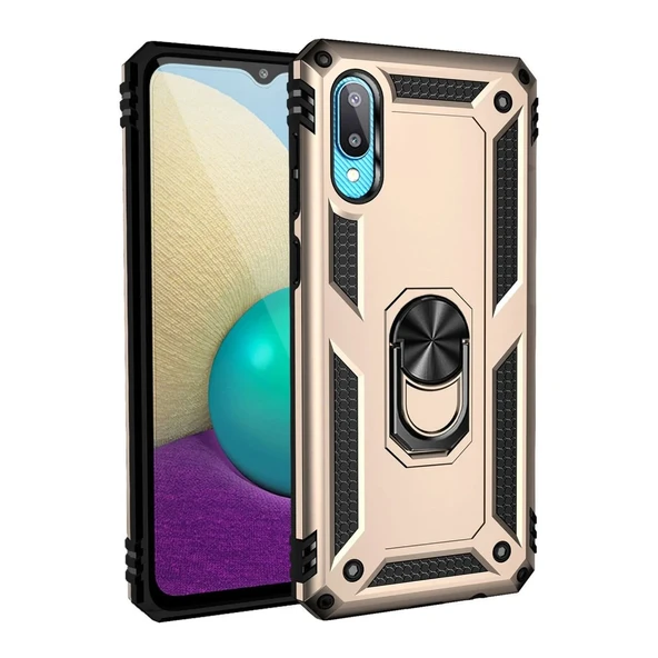 Samsung Galaxy A02 Kılıf Sofya Yüzüklü Silikon Kapak - Gold ürün görseli 1