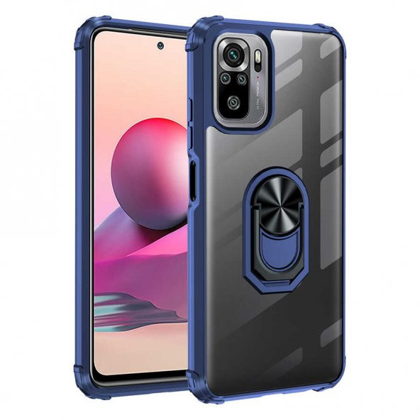 Xiaomi Redmi Note 10 Kılıf  Şeffaf Kenarları Renkli Manyetik Yüzüklü Zırh Silikon ürün görseli 1