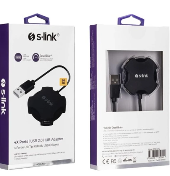 S-link Swapp SW-U212 Siyah Usb 2.0 4 Port Hub Kablolu Çevirici Adaptör ürün görseli 1