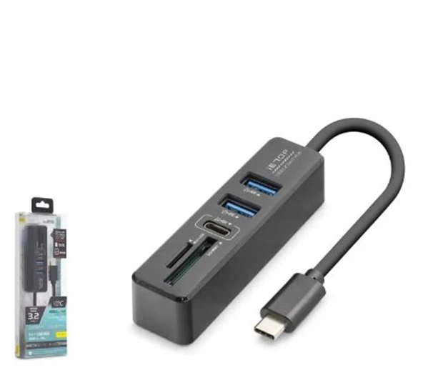 iETOP HDX7060 Type-C 3.2 Gen1 Combo Hub Kart Okuyucu 5 Port 5 Gbps Siyah ürün görseli 1