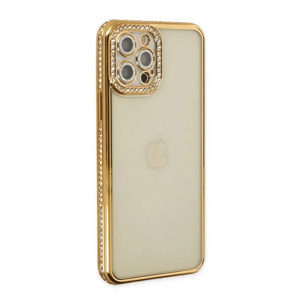 Apple İphone 12 Pro Kılıf Joke Taşlı Silikon - Gold ürün görseli 1
