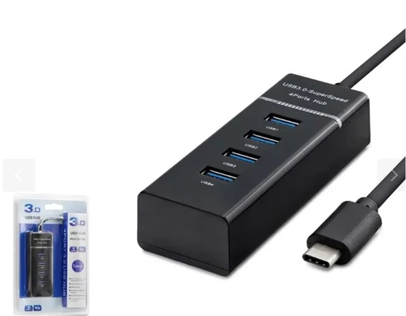 HADRON HDX7045 Type-C 3.0 Hub 4 Port 5 Gbps Siyah ürün görseli 1