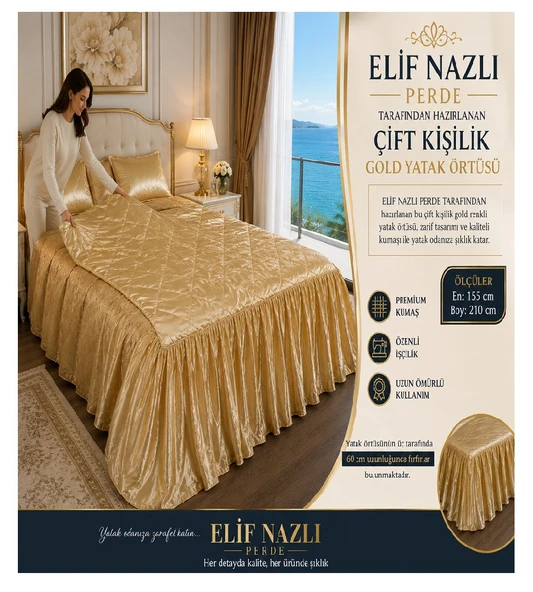 Çift Kişilik Yatak Örtüsü- Gold ürün görseli 1