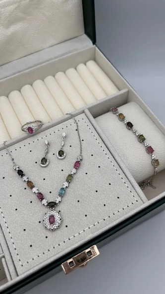 925 ayar gümüş turmalin taşlı set ürün görseli 1