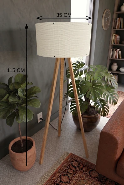 3 Ayaklı Tripod Lambader Krem Kumaş Başlık ürün görseli 1