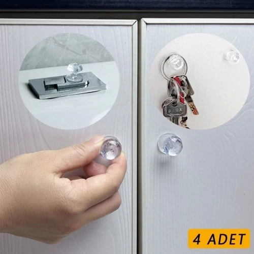 4 Adet Kristal Tasarımlı Çok Amaçlı Yapışkanlı Tutacak Buton ürün görseli 1