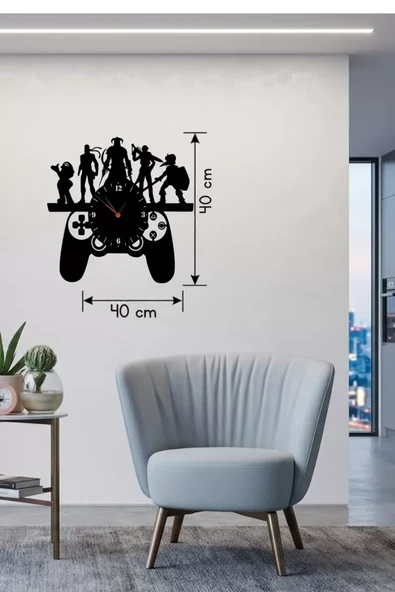 Gamer Oyun Odası Dekoratif Duvar Saati - 40x40 cm Lazer Kesim Ahşap Joystick ve Oyun Karakterli Saat ürün görseli 1