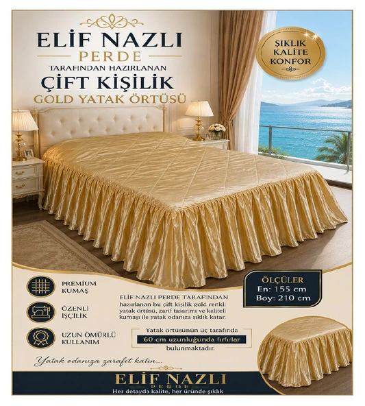 Çift Kişilik Yatak Örtüsü- Gold - Resim 2