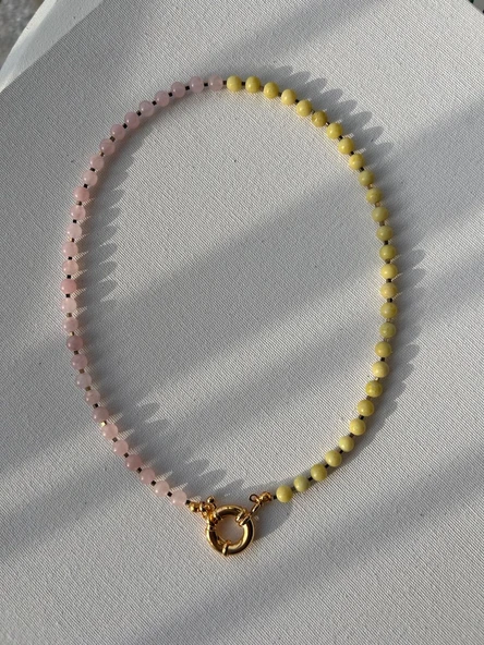 Pembe kuvars zebercet kolye - Resim 4