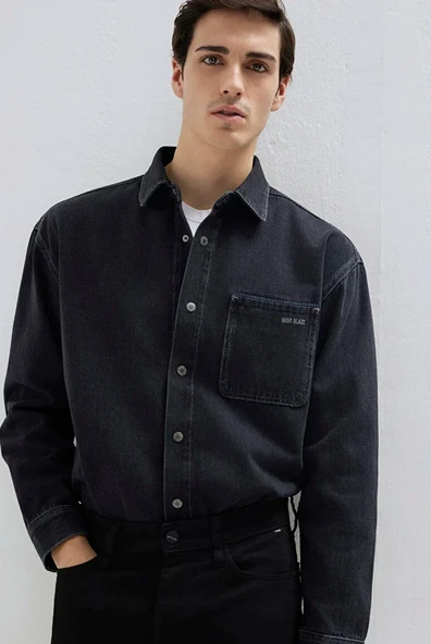 Mavi M0210588 Aidan Mavi Black Antrasit Jean Gömlek Erkek Gömlek ürün görseli 1