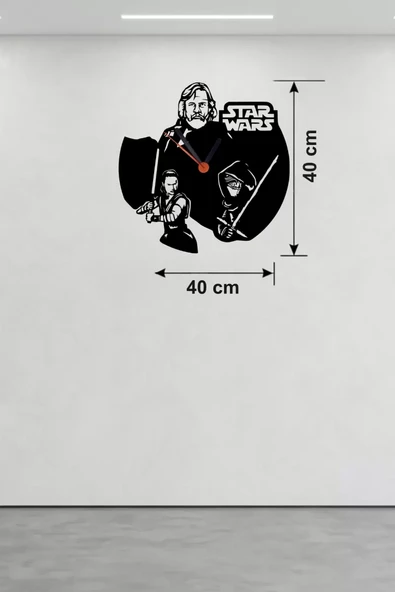Star Wars Temalı Ahşap Duvar Saati - 40x40 cm Lazer Kesim Dekoratif ürün görseli 1