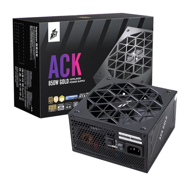 1ST PLAYER ACK 850W 80+ GOLD FULL MODÜLER APFC ATX3.1/PCI-E 5.1 7 YIL GARANTİLİ SİYAH GÜÇ KAYNAĞI ürün görseli 1