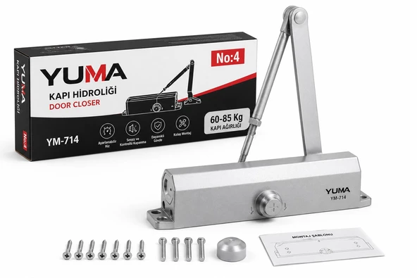 Yuma YM-714 No:4 Hidrolik Kapı Kapatıcı 60-85 Kg Ayarlanabilir Sessiz Kapı Hidroliği Ağır Hizmet Tipi ürün görseli 1