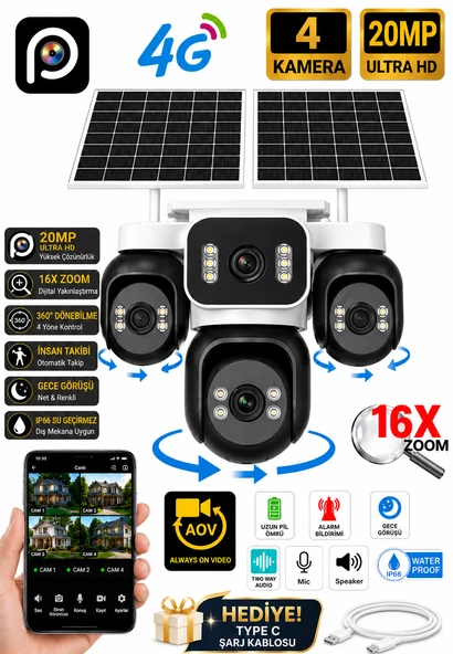 SONREİR X5 44GZ Solar Güvenlik Kamerası Türkçe 4G Sim Kartlı PTZ Hareketli Gece Görüşlü Güneş Çift Panelli Kamera ürün görseli 1