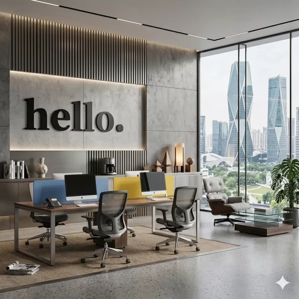 100x35 cm Dev Boy "hello." Yazılı Kırılmaz Pleksi Ayna - Premium Ofis ve Villa Antre Dekoru ürün görseli 1