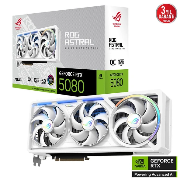 ASUS ROG Astral GeForce RTX 5080 16GB GDDR7 White OC Edition DLSS 4 256 Bit NVIDIA Ekran Kartı ürün görseli 1