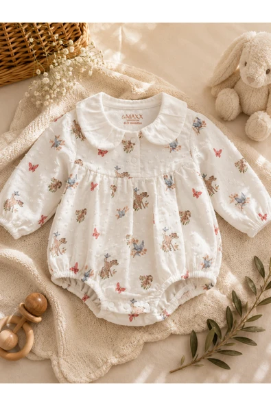 Kız Bebek Bambi Desenli Uzun Kollu Yakalı Body Zıbın ürün görseli 1
