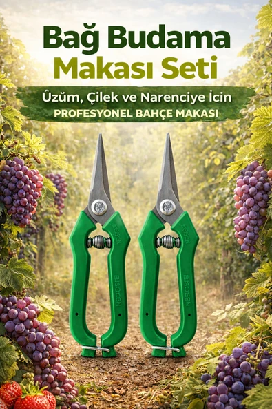 Bağ Budama Makası Seti (2’li) – Profesyonel Üzüm, Çilek ve Bahçe Makası | Keskin & Ergonomik ürün görseli 1