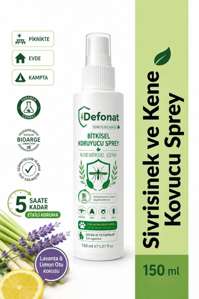 Defonat Bitkisel Sinek Sivrisinek Ve Kene Kovucu Koruyucu Sprey 150 ml ürün görseli 1