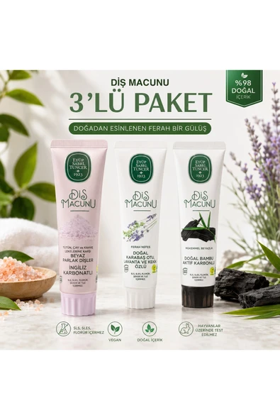Eyüp Sabri Tuncer Diş Macunu 3'lü Paket İngiliz Karbonatlı + Karabaş Otu Lavanta Kekik Özlü + Bambu Aktif Karbonlu ürün görseli 1