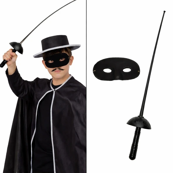 Zorro Kostüm Plastik Aksesuar Seti – Maske ve (67 cm) ürün görseli 1