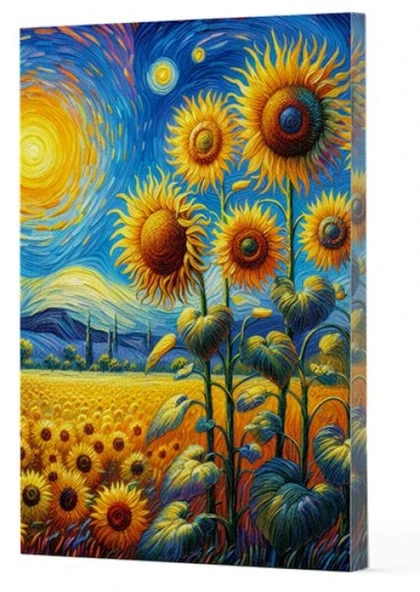 Van Gogh 4 - Ayçiçekleri Çizgili Yan Boyamalı Defter ürün görseli 1