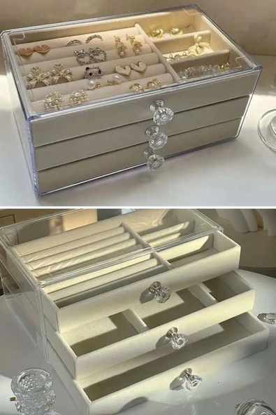 Üç Katlı Çekmeceli Takı Kozmetik Organizer - Resim 2