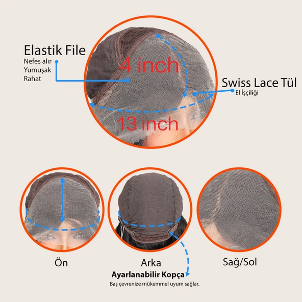 Siyah Fiber Sentetik Tül Peruk - Resim 6