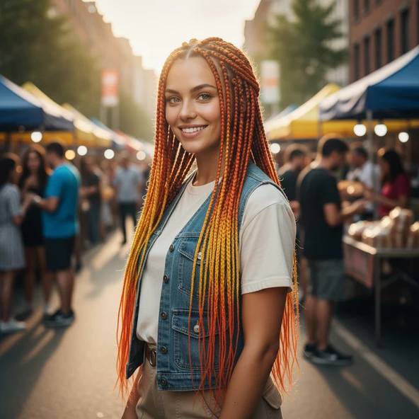 Afrika Örgüsü Ve Rasta İçin Sentetik Ombreli / Turuncu / Sarı / Hardal Sarısı ürün görseli 1