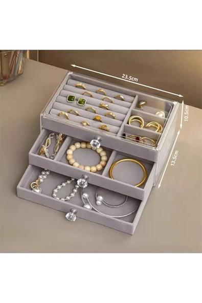 Üç Katlı Çekmeceli Takı Kozmetik Organizer - Resim 5