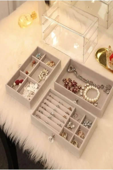 Üç Katlı Çekmeceli Takı Kozmetik Organizer - Resim 3