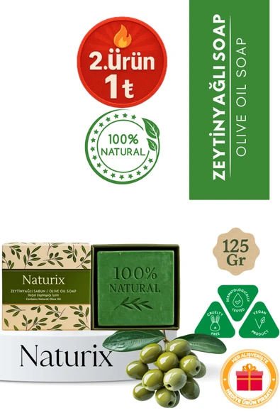 Zeytinyağlı Sabun 125 gr | Cilt Ve Saç Için Nemlendirici Ve Arındırıcı Doğal Sabun ürün görseli 1