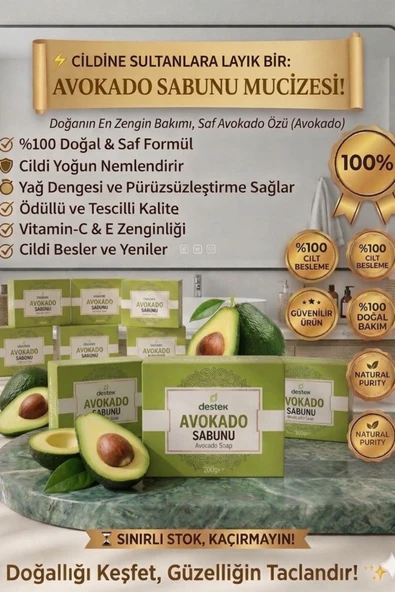 Destek Avokado Sabunu %100 Doğal – Nemlendirici Etki | Kuru Cilt & Saç Bakım Sabunu ürün görseli 1