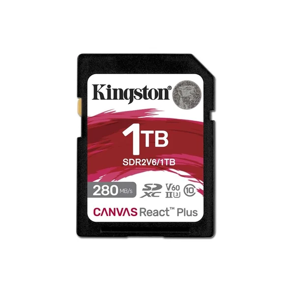 Kingston SDR2V6-1TB Canvas React Plus SDXC UHS-II 280R-150W U3 V60 for Full HD-4K SD Hafıza Kartı ürün görseli 1
