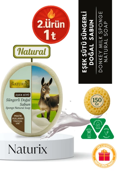 Eşek Sütü Süngerli Sabun 150 gr | Doğal Kurutucu Ve Cilt Pürüzsüzleştirici Sabun ürün görseli 1