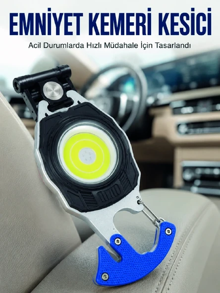Şarjlı Acil Durum Feneri Elektronik Çakmak Tornavida ve Emniyet Kemeri Kesicili Taşınabilir El Feneri ürün görseli 1