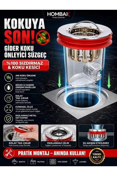 Kırmızı Valfli Gider Koku Önleyici Süzgeç Silikon Contalı Sızdırmaz Gider Kapağı ürün görseli 1