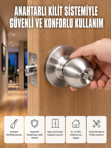 Es Güvenli Topuzlu Kapı Kilidi ürün görseli 1