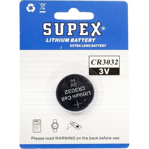 Supex CR3032 3V Lityum Düğme Pil Tekli Paket ürün görseli 1