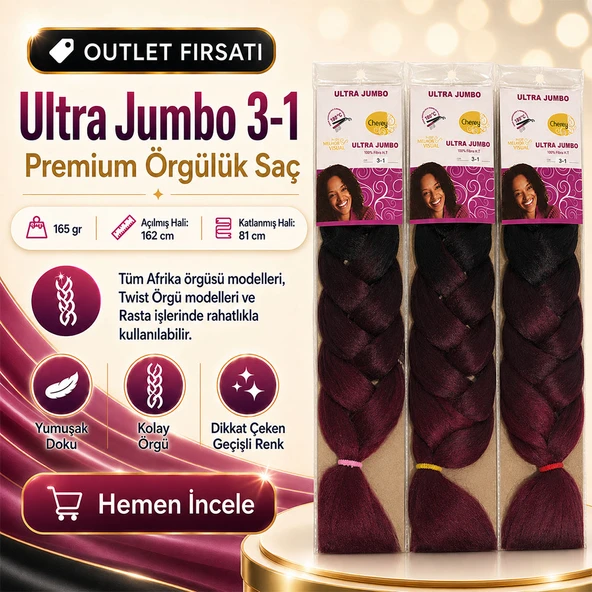 3 Paket / Afrika Örgüsü Ve Rasta İçin Sentetik Ombreli Saç 3/1 ürün görseli 1