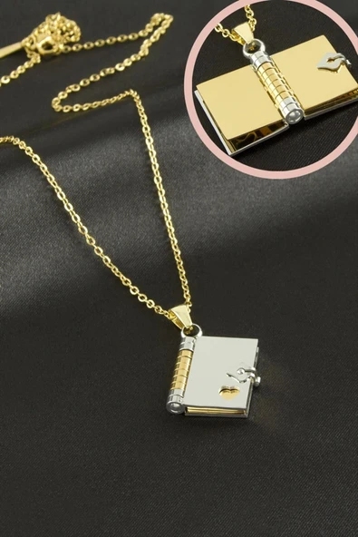 Kalpli Defter Çelik Kolye ürün görseli 1