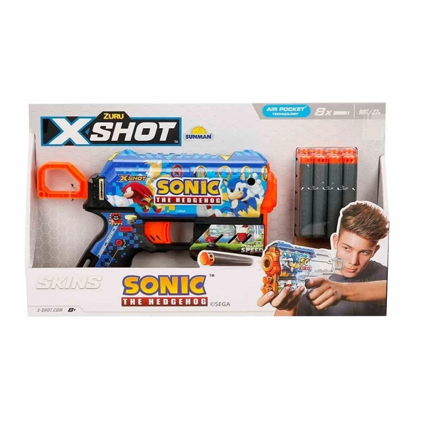 36648 X-Shot Skins Flux Sonic The Hedgehog 8 Mermili Sünger Dart Atan Silah 21 cm ürün görseli 1