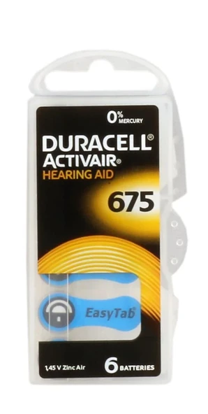 Duracell 675 Numara Düğme Kulaklık Pili İşitme Cihazı İçin 6'lı Paket ürün görseli 1
