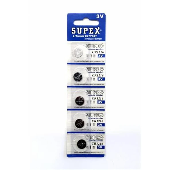 Supex CR1216-C5 3V Lityum Düğme Pil 5'li Paket ürün görseli 1