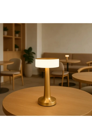 Gold Silindir Şarjlı Masa Lambası Modern Dekoratif LED Kablosuz Metal Abajur Modeli ürün görseli 1