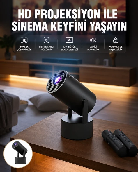 Akıllı Projeksiyon Cihazı Karaoke Mikrofonlu 1080P Android Yeni Nesil ürün görseli 1